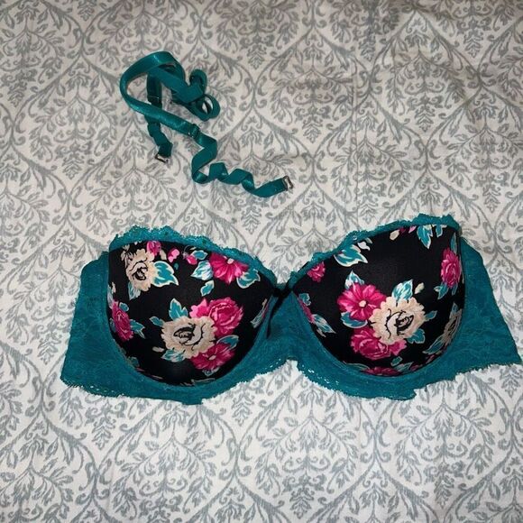 Strapless bra blue and floral size 34C - Picture 1 of 5